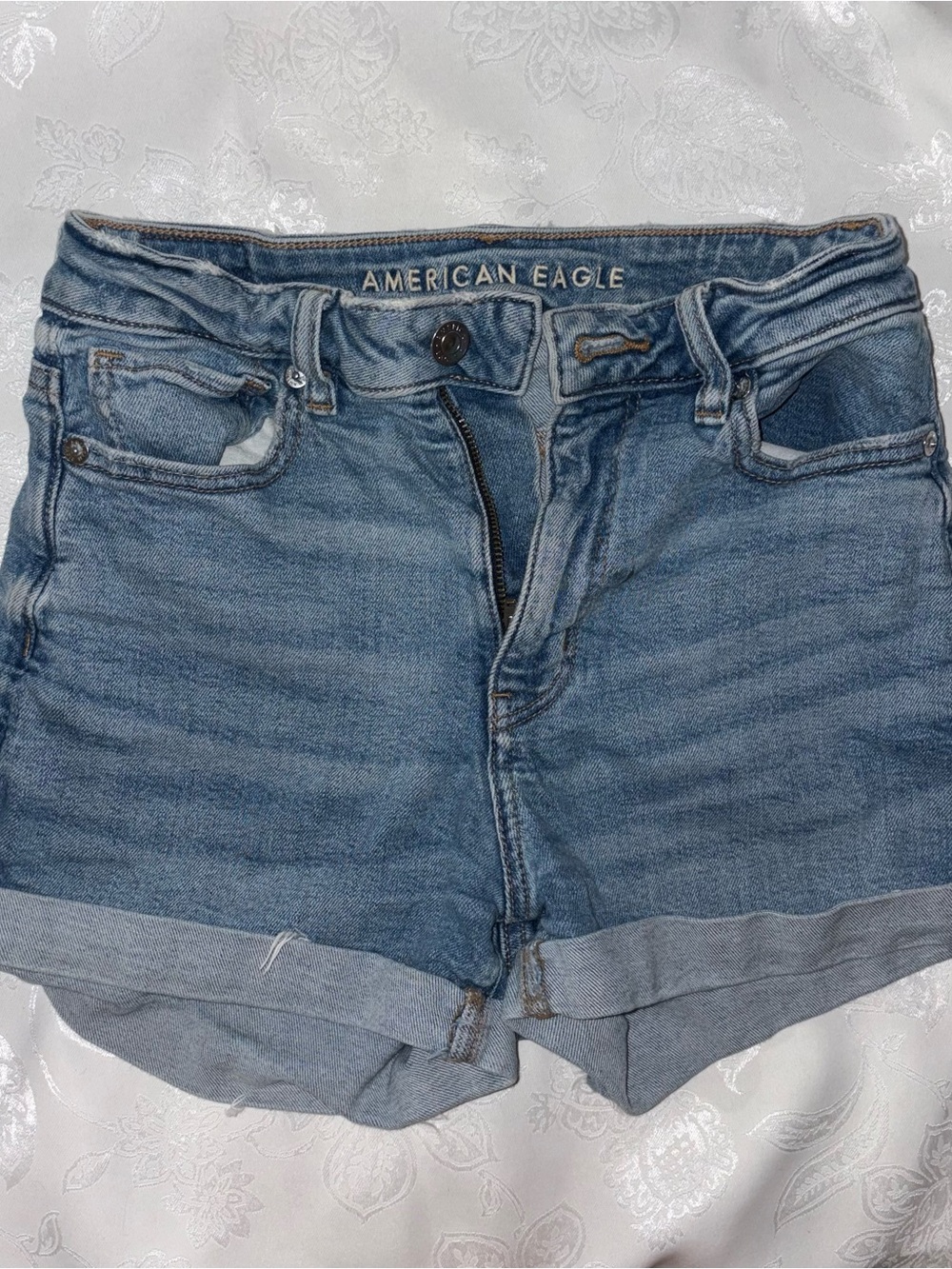 American Eagle Outfitters Light Blue Rolled-Hem Denim Shorts